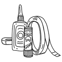 A digital graphic image of a glue bottle and some tape